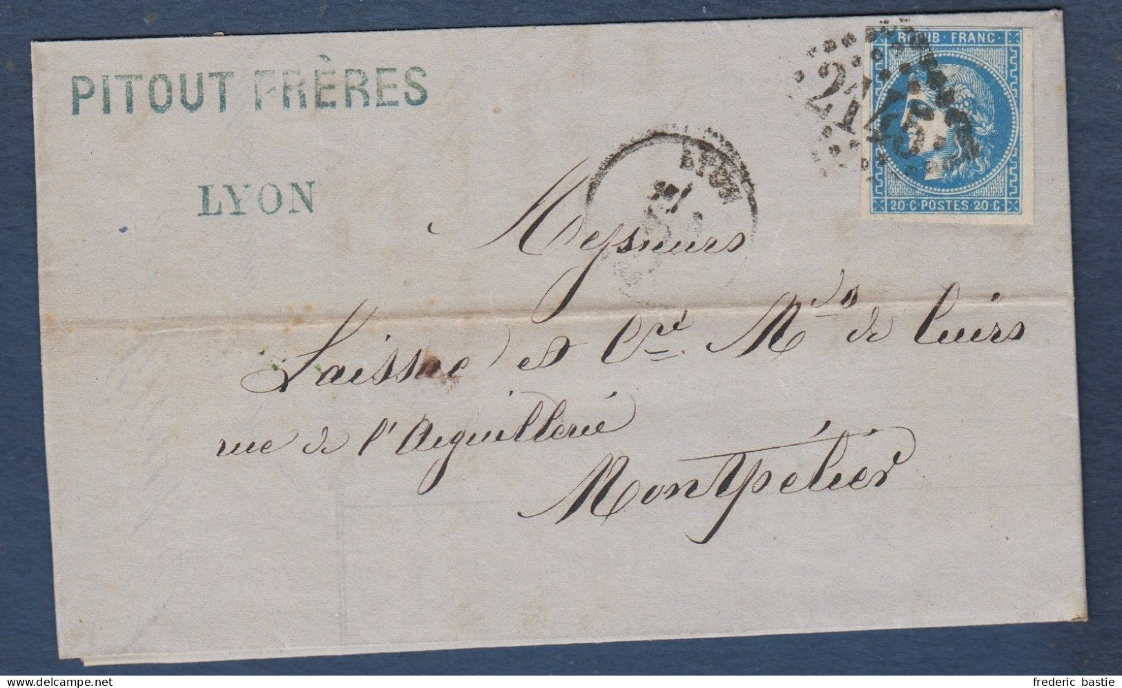 Bordeaux N° 46B  Sur  Lettre  De Lyon - Cote : 30 € - 1870 Ausgabe Bordeaux