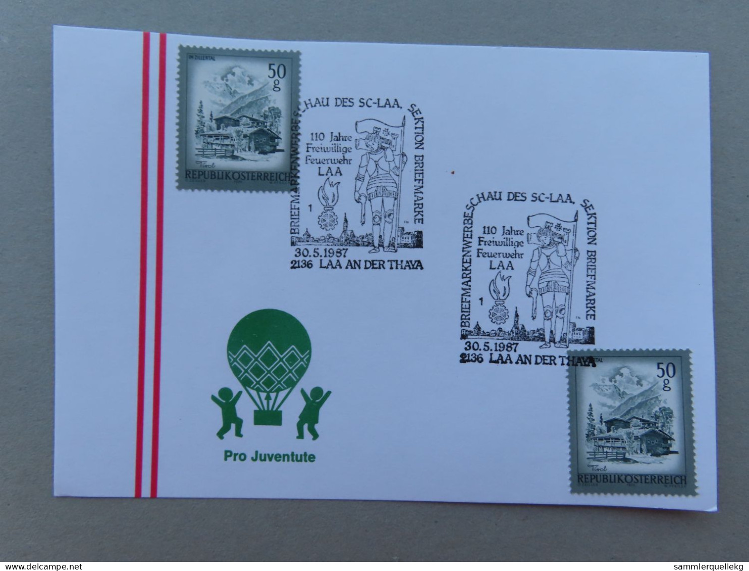 Österreich Pro Juventute - Mit Sonderstempel 30. 5. 1987 Laa An Der Thaya, 100 Jahre Freiwilige Feuerwehr Laa (Nr.1639) - Other & Unclassified