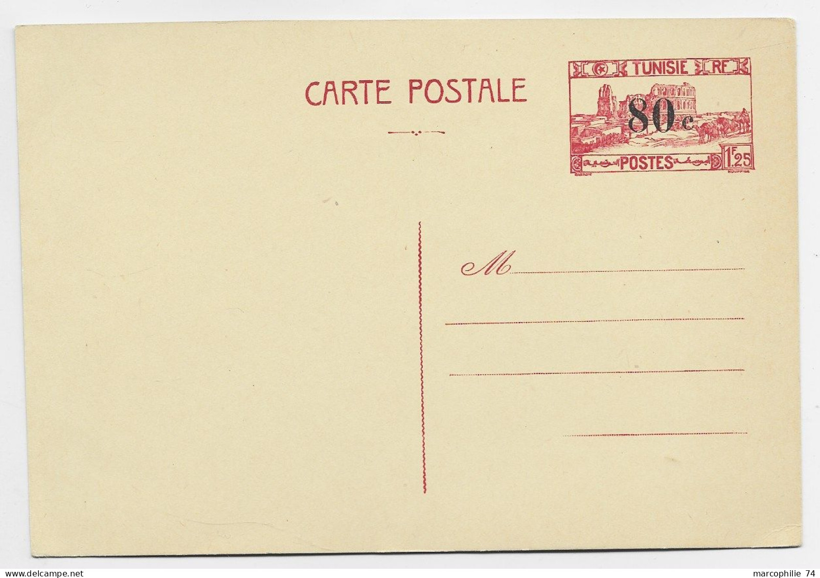 TUNISIE ENTIER 1FR25 CARTE POSTALE SURCHARGE 80C NEUF - Briefe U. Dokumente