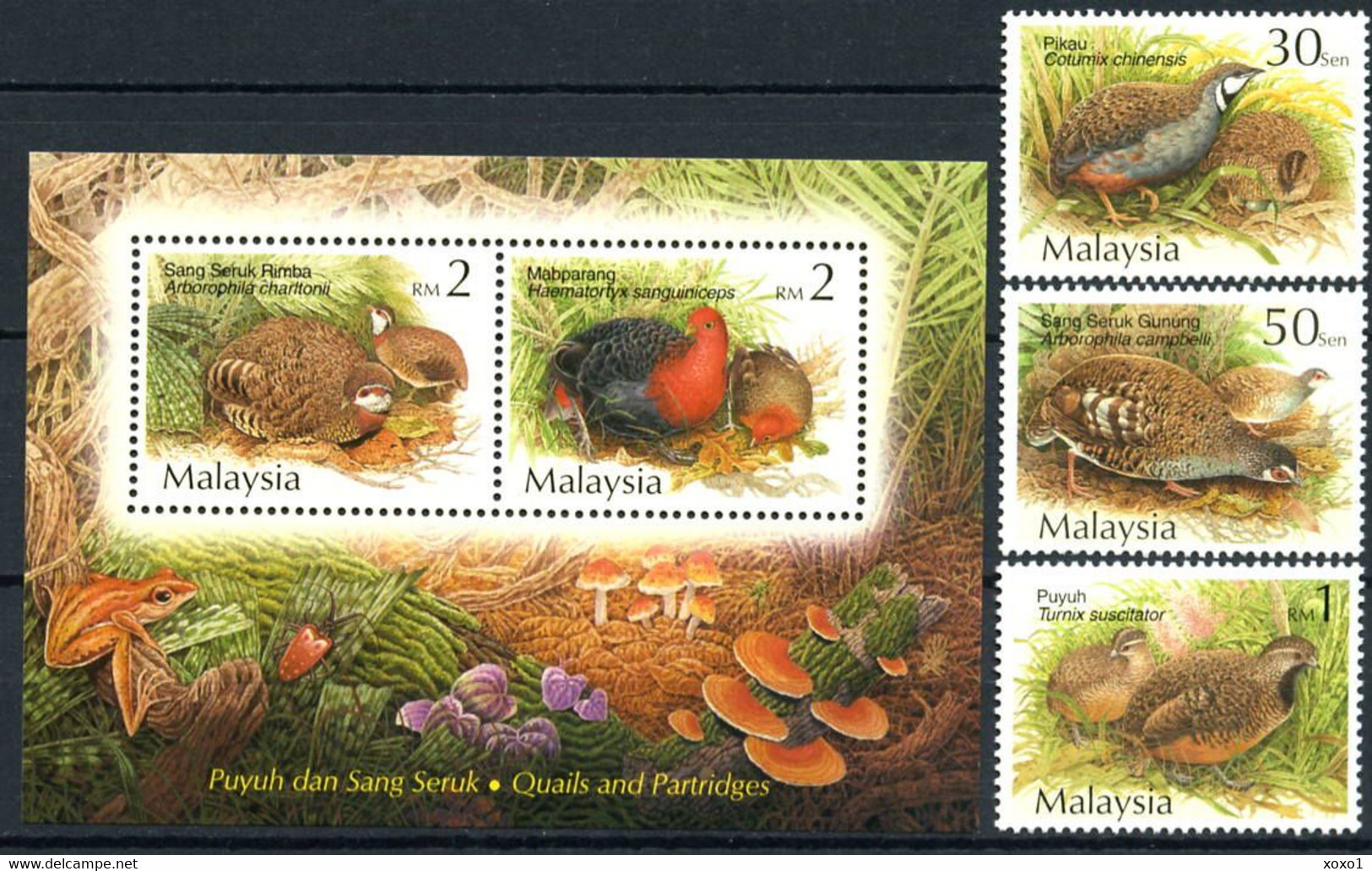 Malaysia 2001 MiNr. 1022 - 1026 (Block 50)  Birds, Quails & Partridges 3 V+ S\sh  MNH** 7.00 € - Hoendervogels & Fazanten