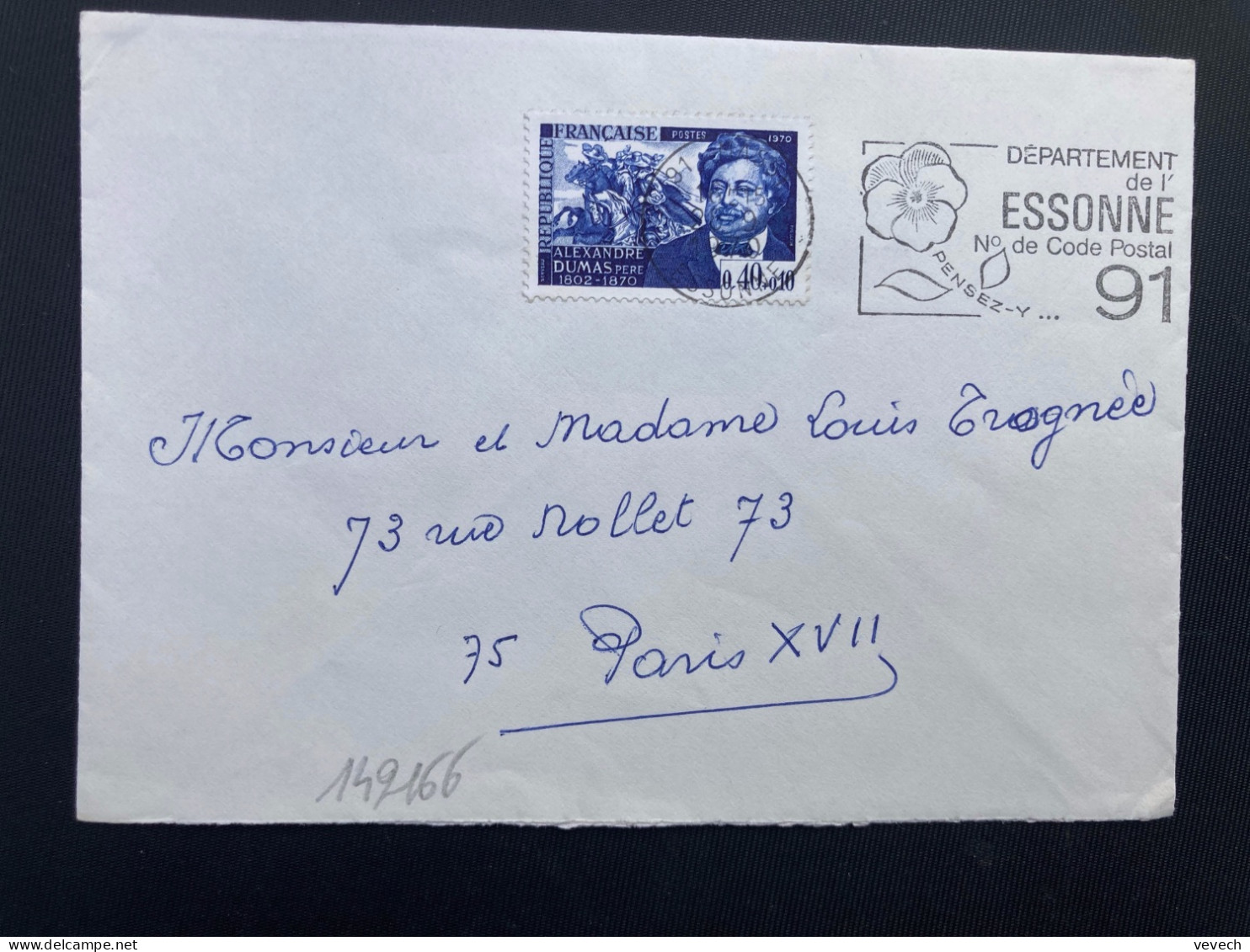 LETTRE YT 1628 ALEXANDRE DUMAS 0,40+0,10 OBL.MEC.28-9 1970 91 MASSY ESSONNE N° DE CODE POSTAL - Briefe U. Dokumente