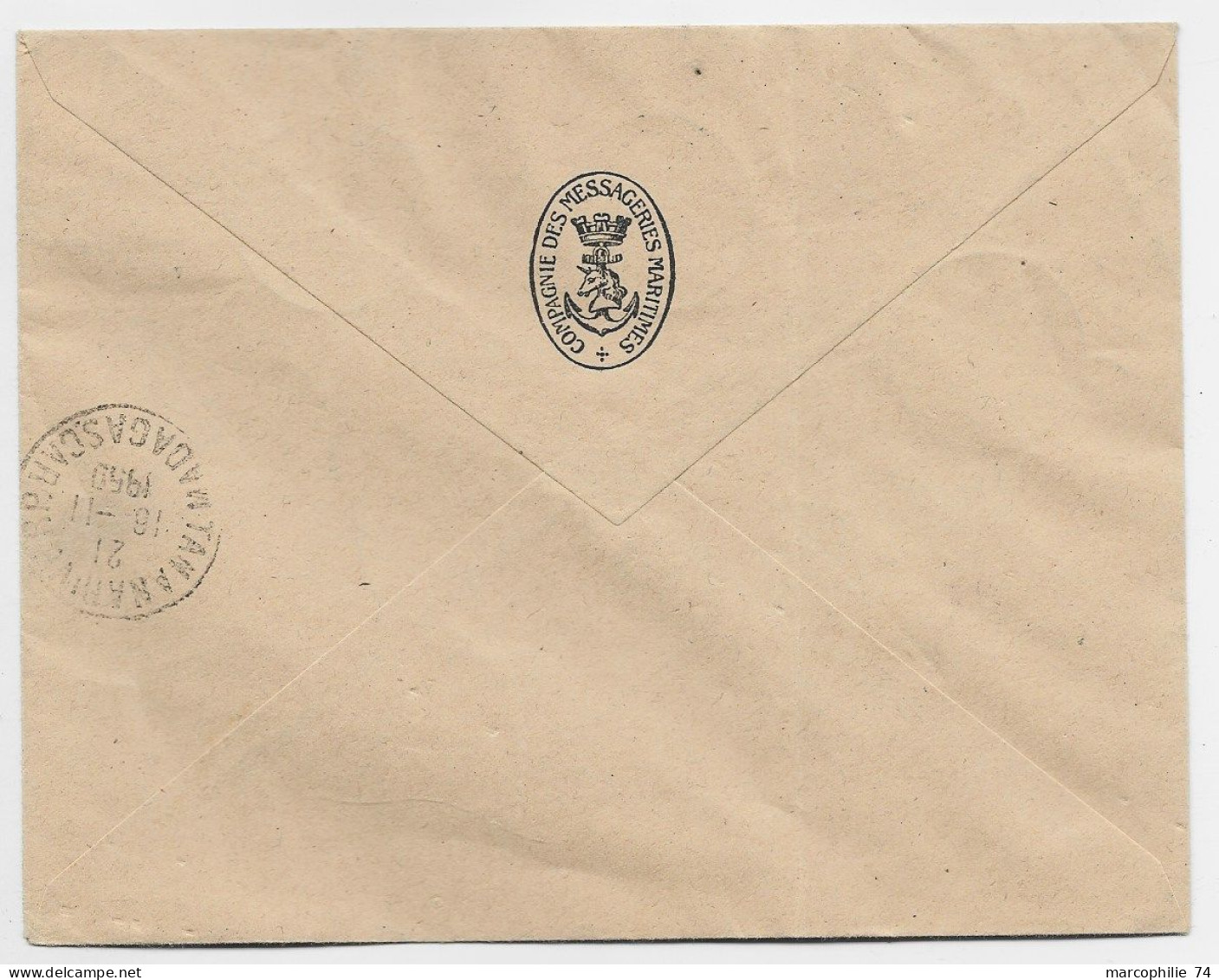 MADAGASCAR 2FR+50C+5FR LETTRE SAINTE MARIE 8 NOV 1950 VOIE MARITIME + BICENTENAIRE DE L'UNION 1750 1950 - Covers & Documents