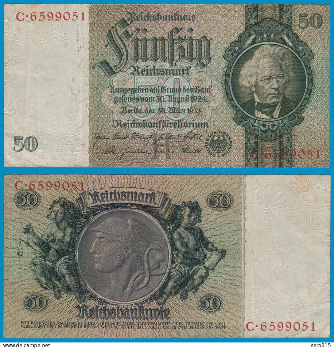 REICHSBANKNOTE 50 Reichsmark 1933 Ro 175a Pick 182 VF Serie H/C  (18574 - Sonstige & Ohne Zuordnung