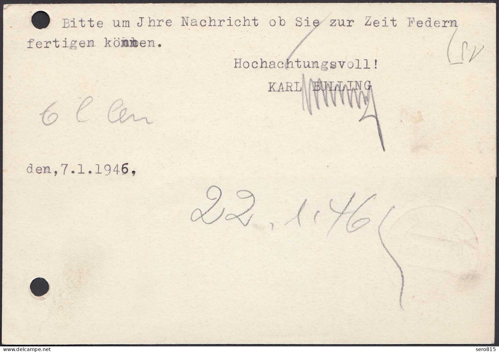 Heilbronn Neckar Gebühr Bezahlt 10.1.1946 Auf Karte   (23732 - Other & Unclassified