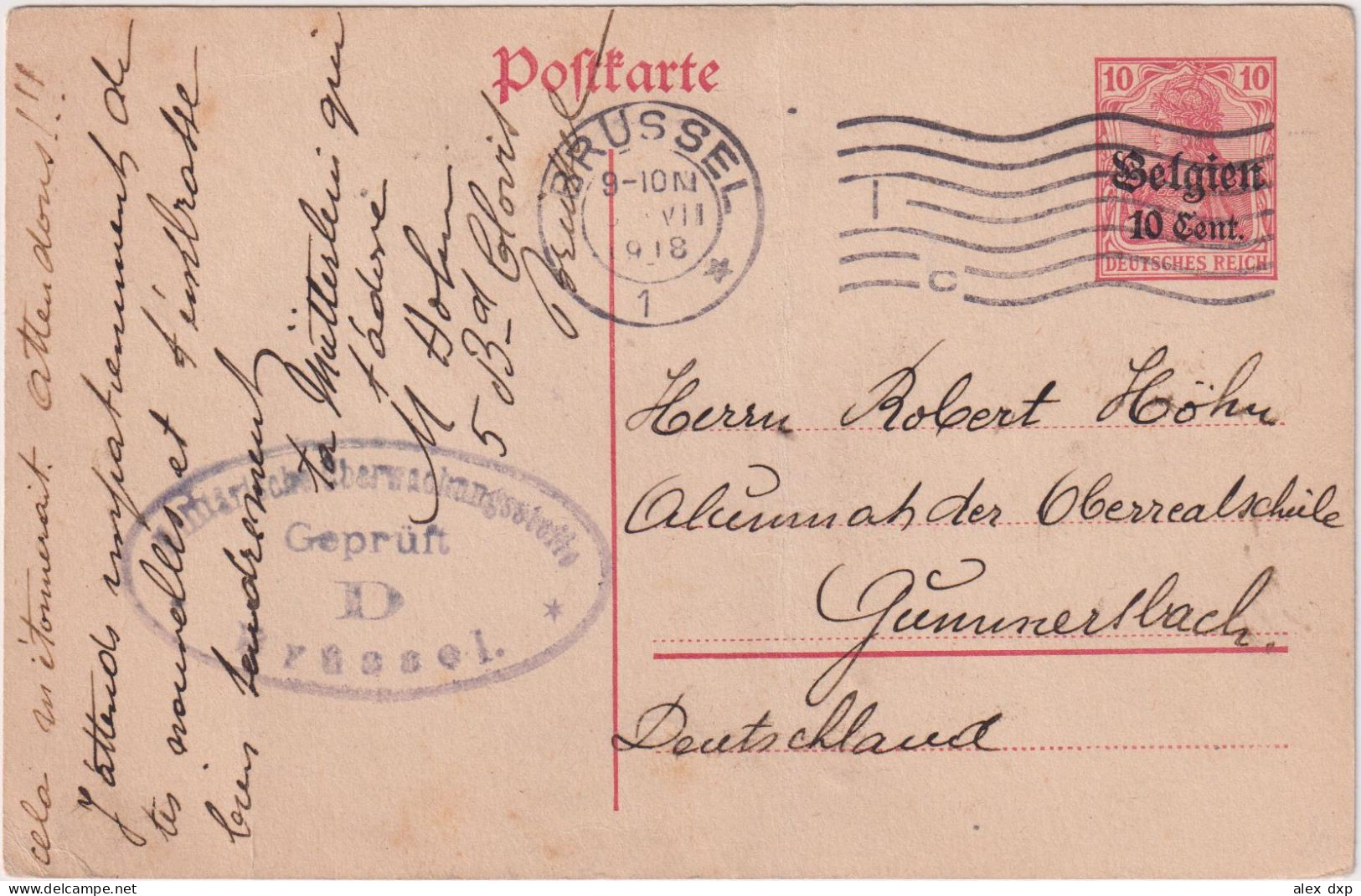 BELGIUM > 1918 POSTAL HISTORY > German Occupation > Stationaty Card From Brussel To Germany - Briefe U. Dokumente