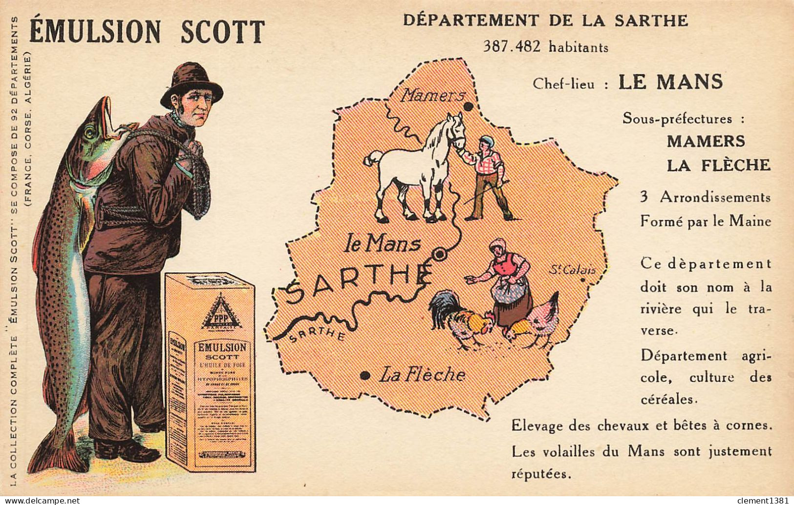 Publicite Emulsion Scott Departement De La Sarthe Peche Pecheur Poisson - Advertising