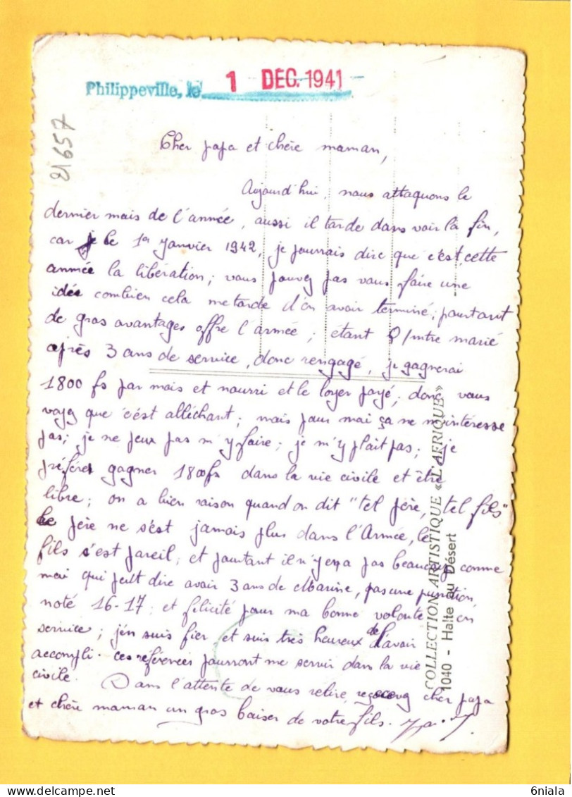 Halte Au Désert  ( Philippeville Le 1er Décembre 1941) Chameaux  Touareg ( 21657 ) - Other & Unclassified