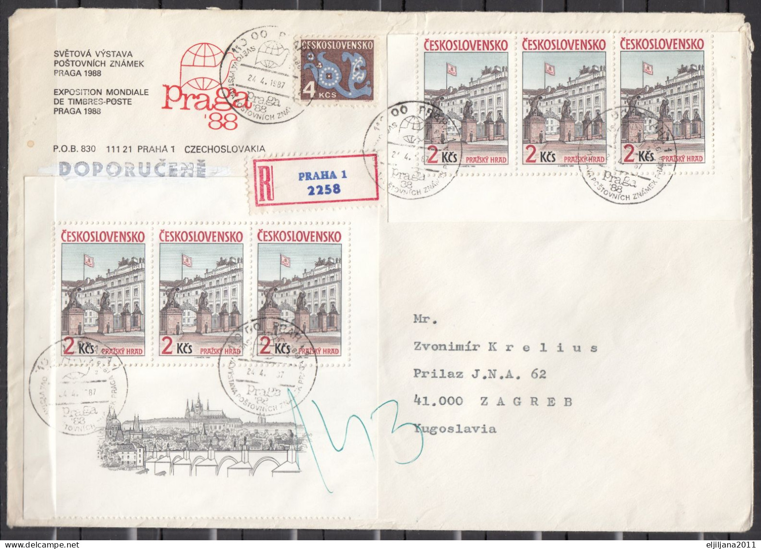 ⁕ Czechoslovakia 1987 ⁕ World Stamp Exhibition Praga 88 - Mi.2834 On Nice Cover PRAHA Registered Mail To Zagreb - Storia Postale