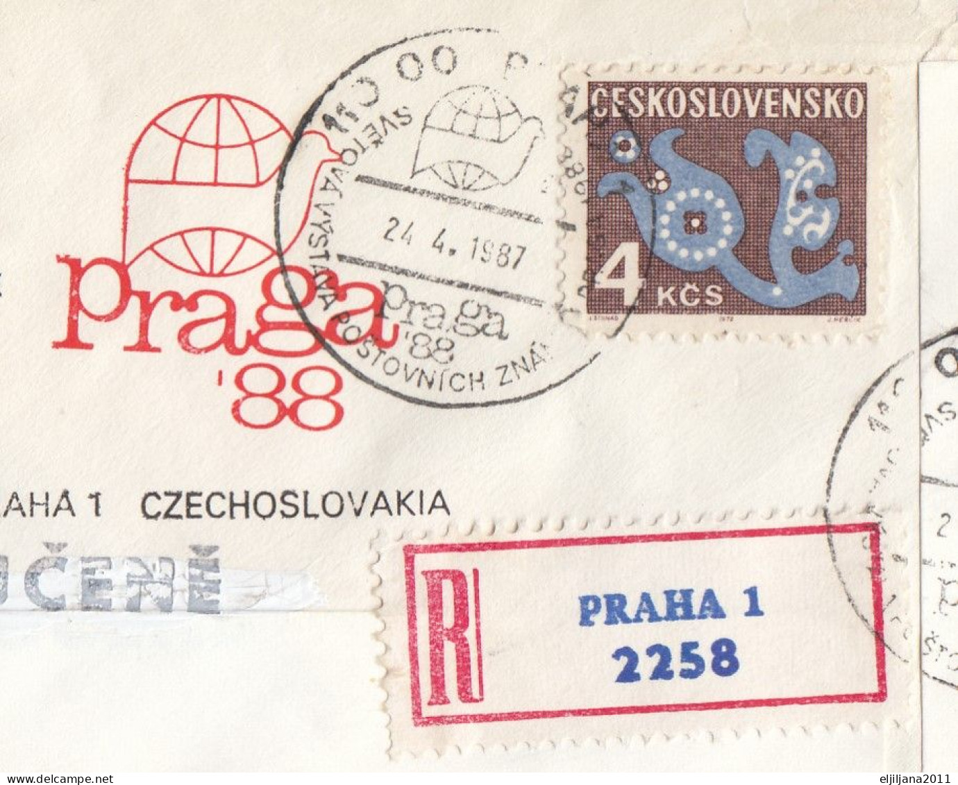 ⁕ Czechoslovakia 1987 ⁕ World Stamp Exhibition Praga 88 - Mi.2834 On Nice Cover PRAHA Registered Mail To Zagreb - Cartas & Documentos