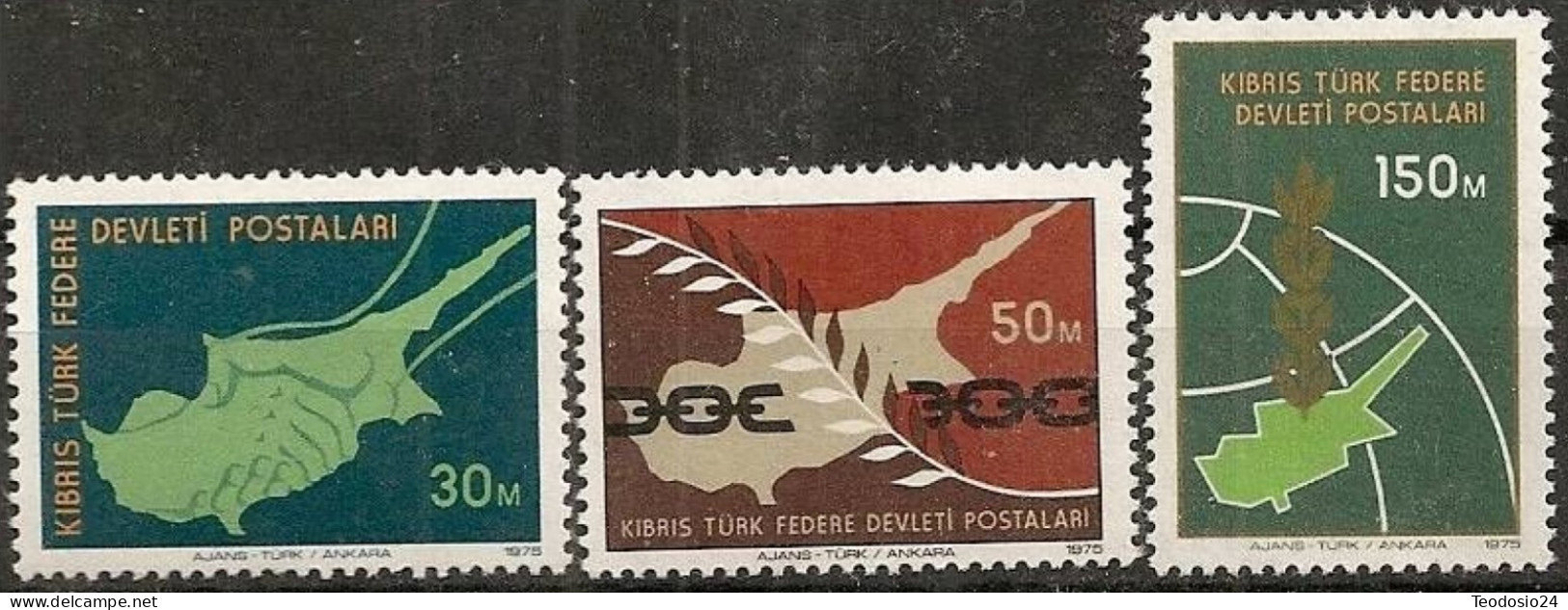 Chipre Turco 1975  Yt 11/13  Conmemorativos De La Operación De Paz Mapa - Unused Stamps