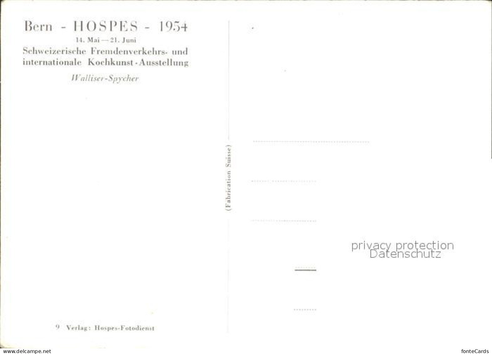 12032137 Bern BE Hospes 1954 Walliser Spycher Bern - Other & Unclassified