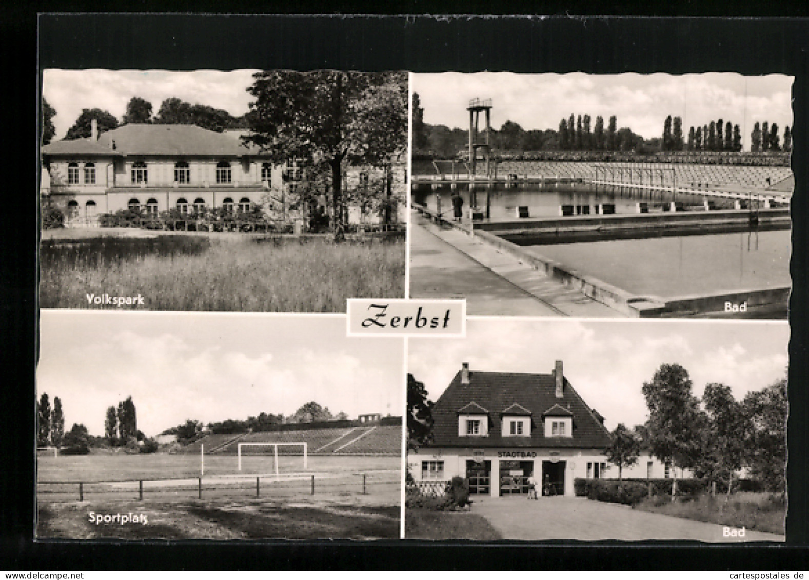 AK Zerbst, Volkspark, Sportplatz, Stadtbad  - Zerbst