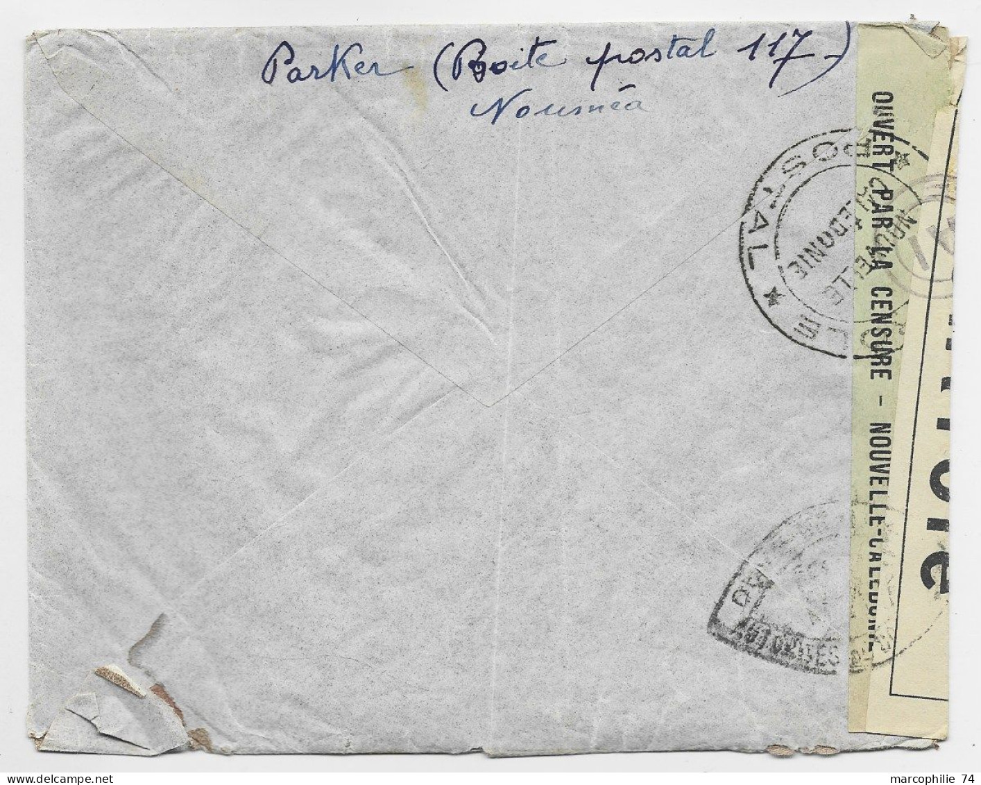 NOUVELLE CALEDONIE DIVERS  LETTRE  COVER AVION NOUMEA 1944 POUR ISTRES TRIPLE CENSURE  NOUVELLE CALEDONIE - Cartas & Documentos