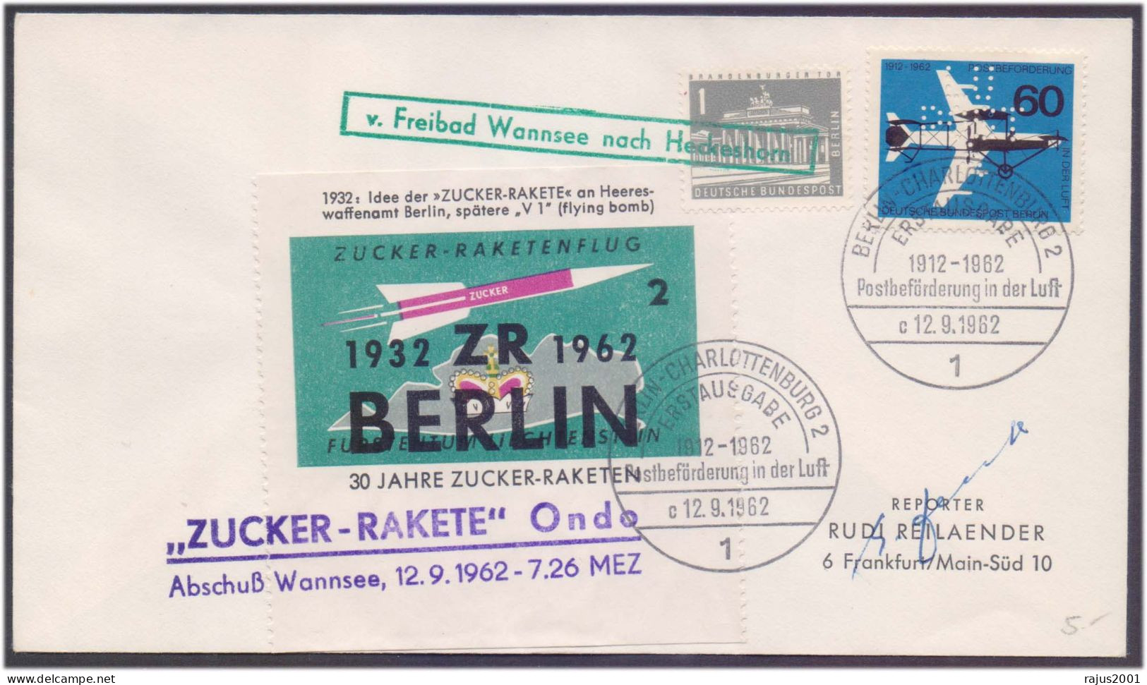 SUGAR ROCKET V-1 Flying Bomb Sent To Berlin Army Weapons, SIGNED By Gerhard Zucker Rocket Scientist, Perfin Stamp Cover - Briefe U. Dokumente