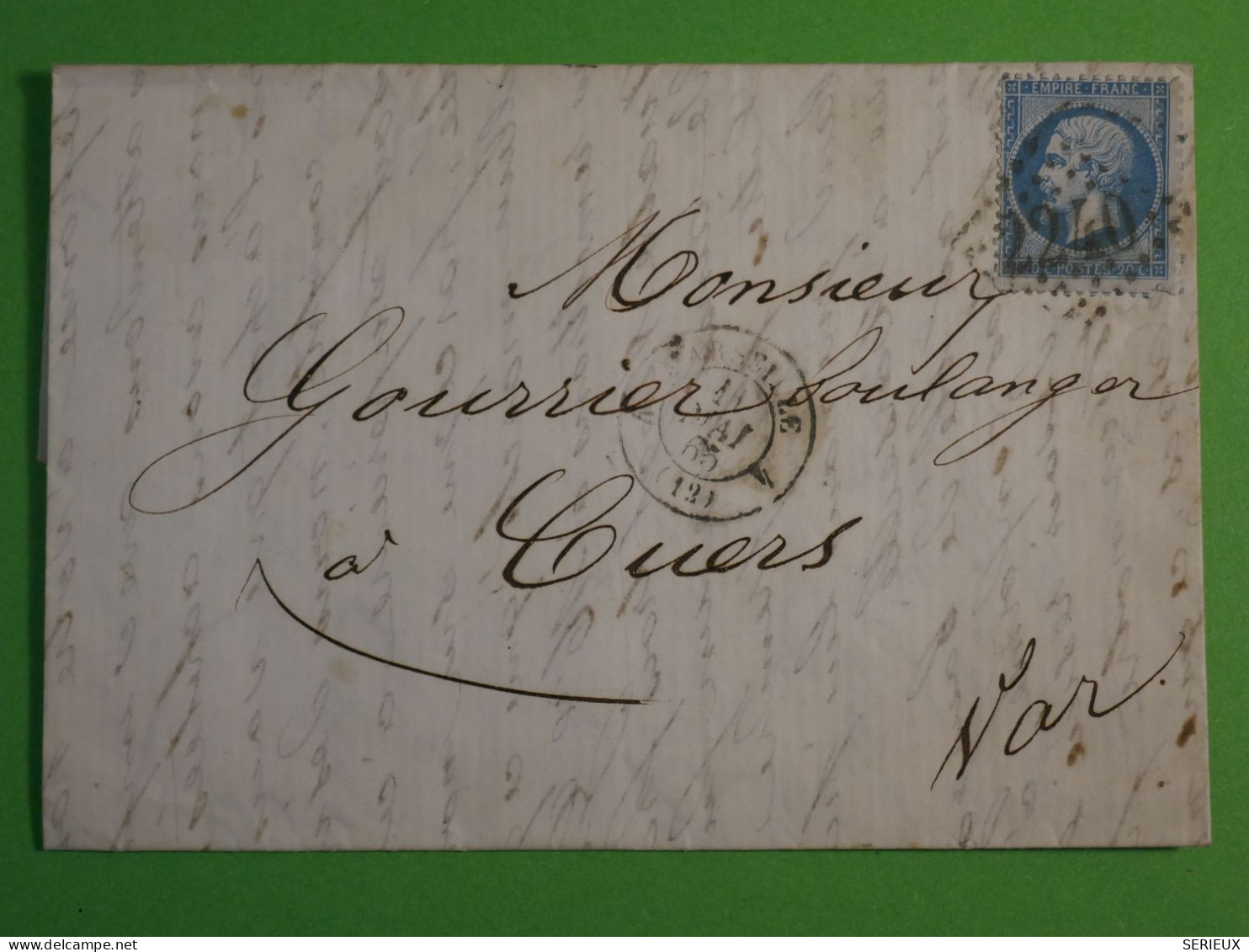 DO16 FRANCE LETTRE 1866 MARSEILLE A CUERS  +  N°22 +AFF. INTERESSANT+ +++++ - 1849-1876: Klassik