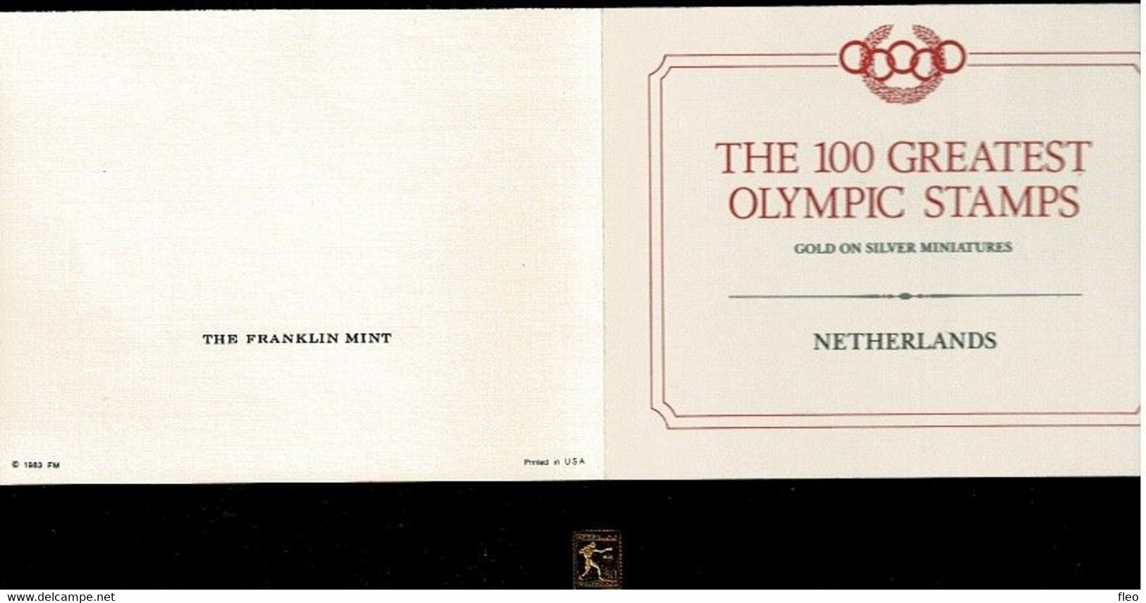 1983 Boxing - Netherlands 1928 - 100 Greatest Olympic Stamps (1983) - Franklin Mint - Gold On Sterling Silver Miniature - Sonstige & Ohne Zuordnung