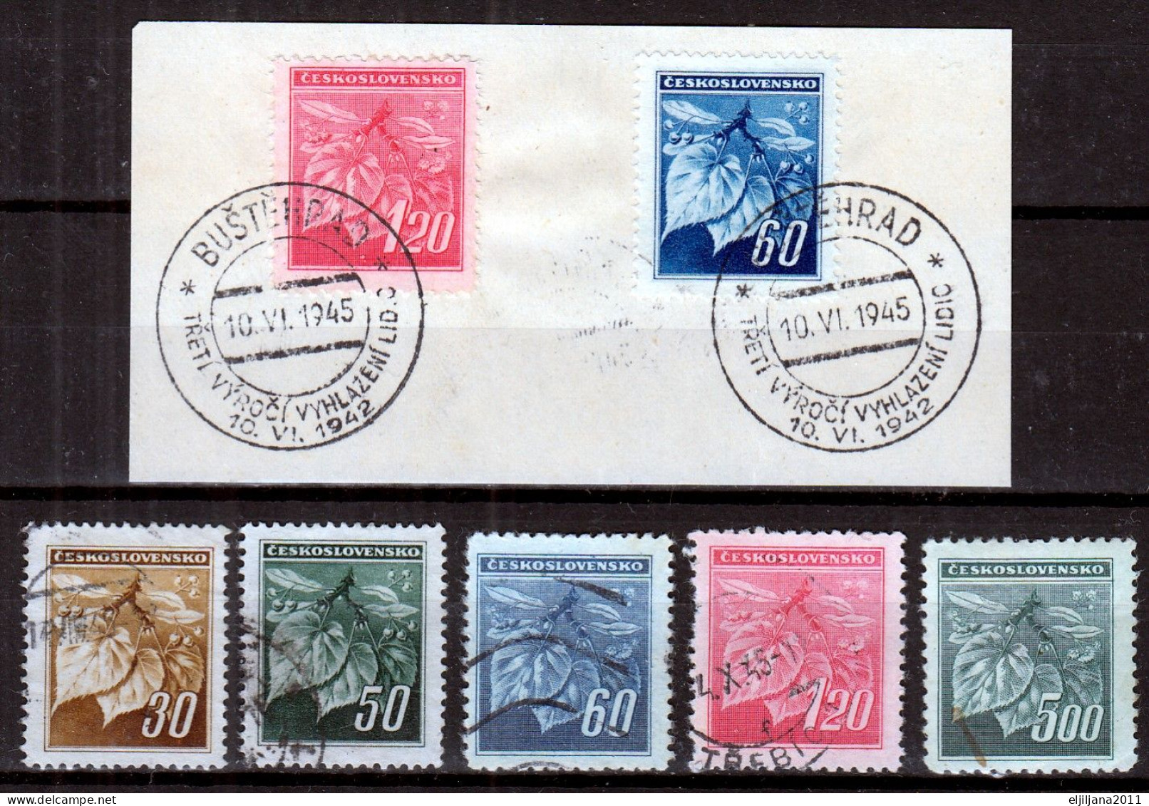 ⁕ Czechoslovakia 1945 ⁕ Linden Branch Collection 19v Used & Unused ( MH & No Gum ) - Used Stamps