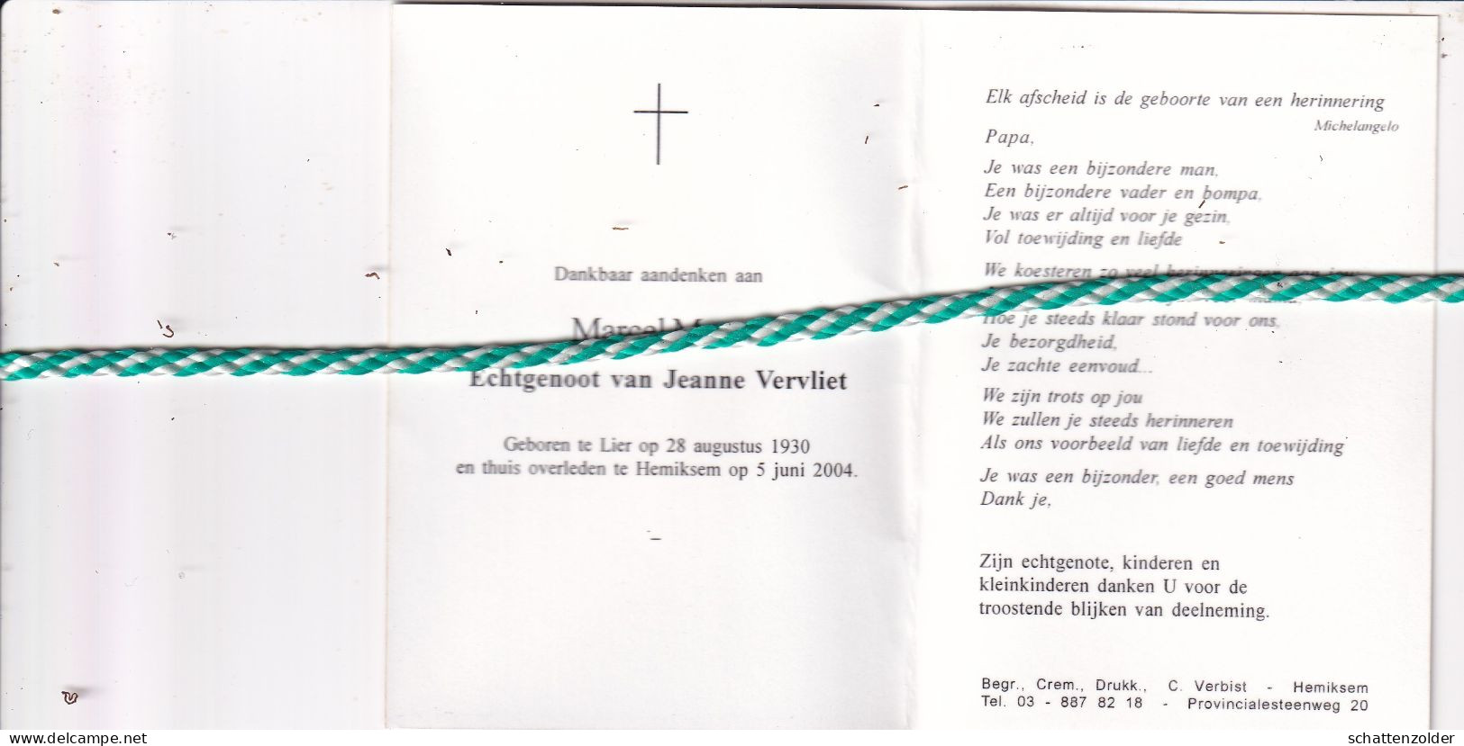 Marcel Maes-Vervliet, Lier 1930, Hemiksem 2004. Foto - Obituary Notices