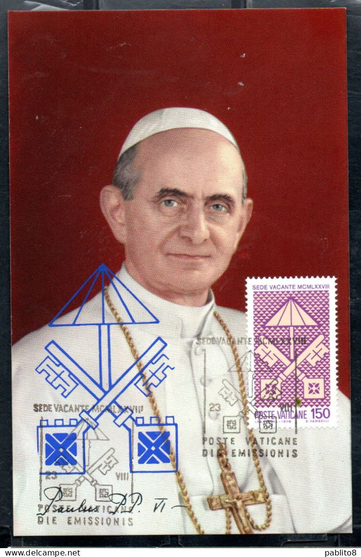 CITTÀ DEL VATICANO VATICAN VATIKAN 1978 SEDE VACANTE VACANT SEAT PAPA PAOLO VI LIRE 150 MAXI MAXIMUM CARD CARTOLINA - FDC