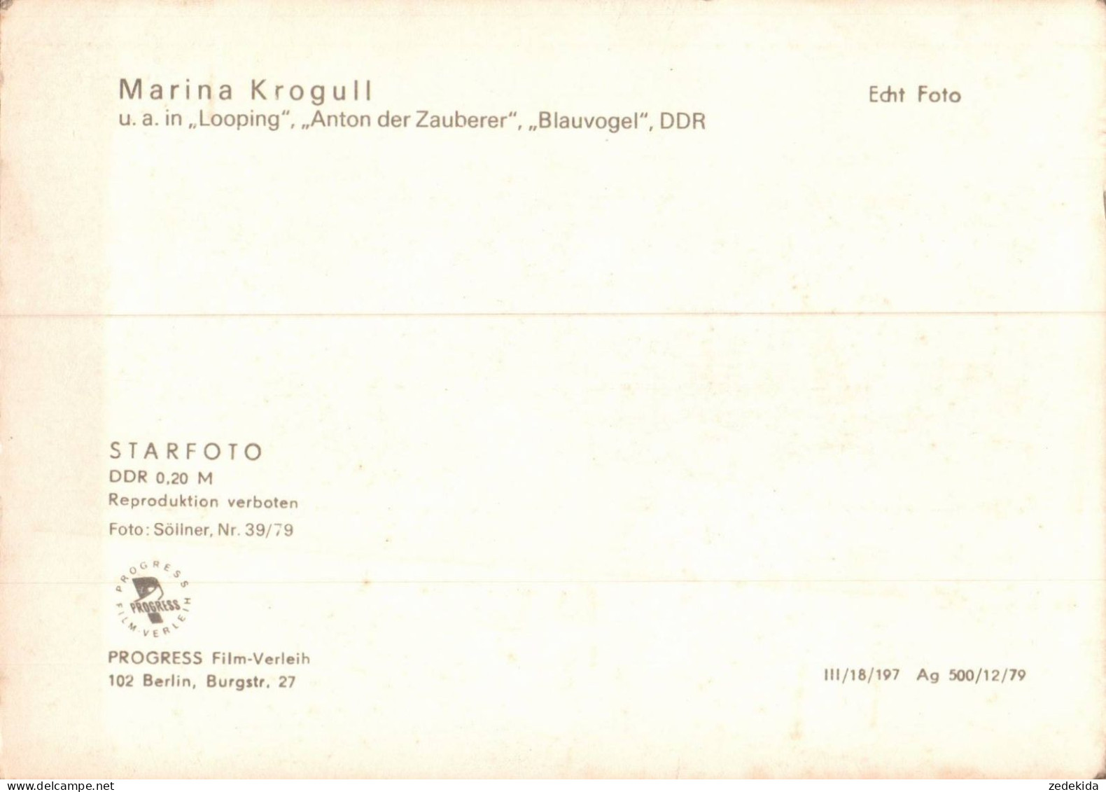 H2327 - Marina Krogull - Starfoto Progress Autogrammkarte DDR - Schauspieler