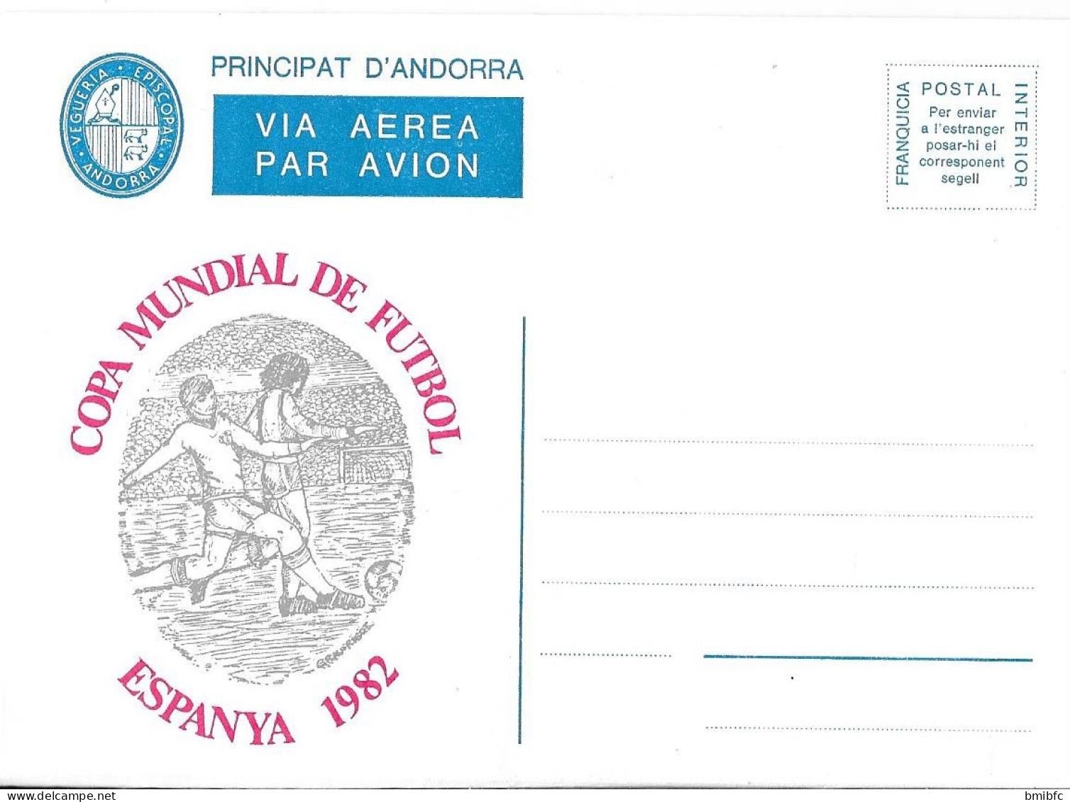 PRINCIPAT D'ANDORRA VIA AEREA  COPA MUNDIAL DE FUTBAOL ESPANYA 1982 (au Dos N° 002306) - 1982 – Spain