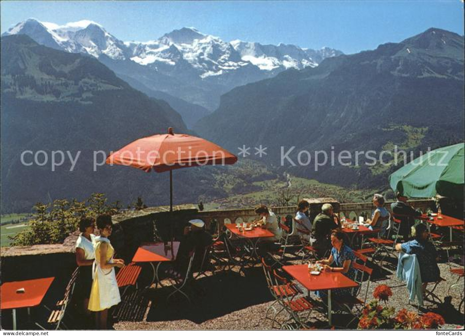 12016797 Interlaken BE Hotel Restaurant Harder Kulm Terrasse Mit Eiger Moech Jun - Sonstige & Ohne Zuordnung