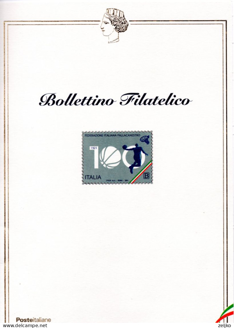 Italy, Basketball, Centenary Of Italian Basketball Federation, 2021 - Basketbal