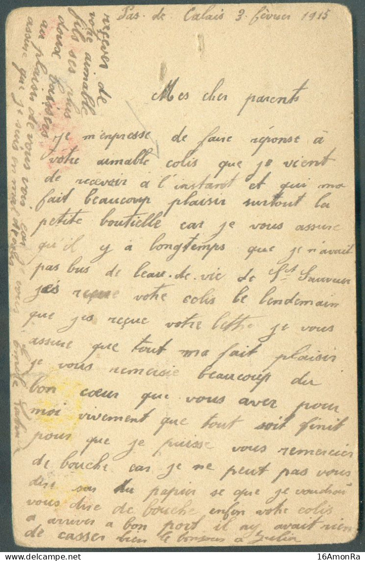 Carte Aux Drapeaux ARMEE BELGE, ANGLAISE RUSSE Et FRANCAISE écrite Du PAS-DE-CALAIS 3-2-1915 Vers Saint-Sauveur.  Texte - Belgische Armee