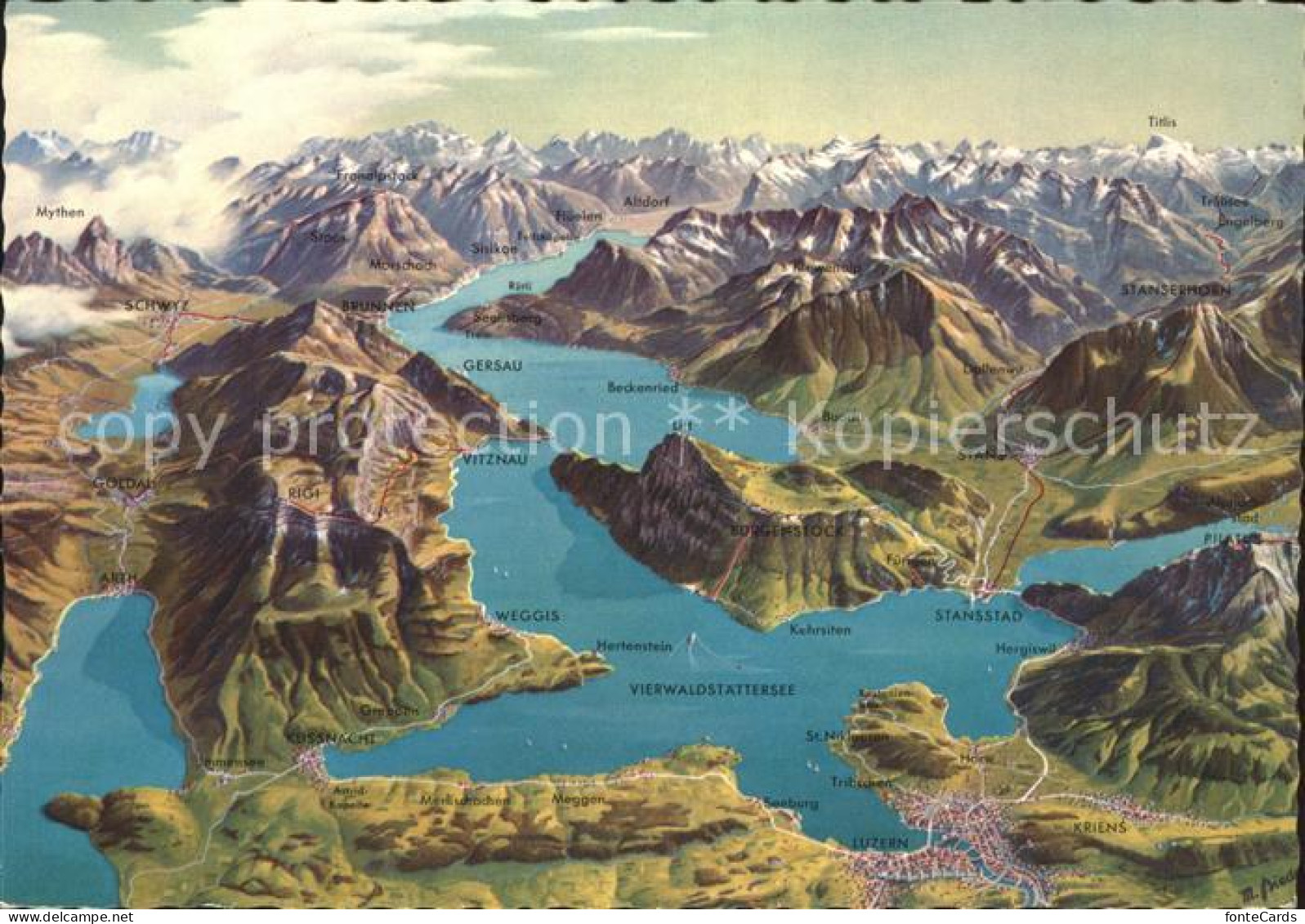 11947677 Vierwaldstaettersee SZ Panoramakarte Brunnen - Sonstige & Ohne Zuordnung