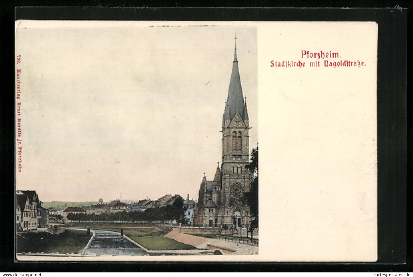 AK Pforzheim, Stadtkirche Mit Nagoldstrasse  - Pforzheim