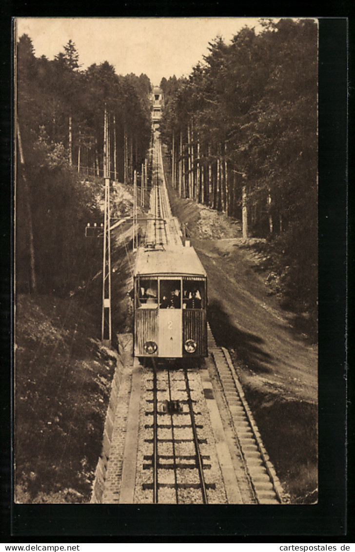 AK Baden-Baden, Die Merkurbergbahn, Ein Wagen Auf Dem Mittleren Teil Der Strecke  - Otros & Sin Clasificación