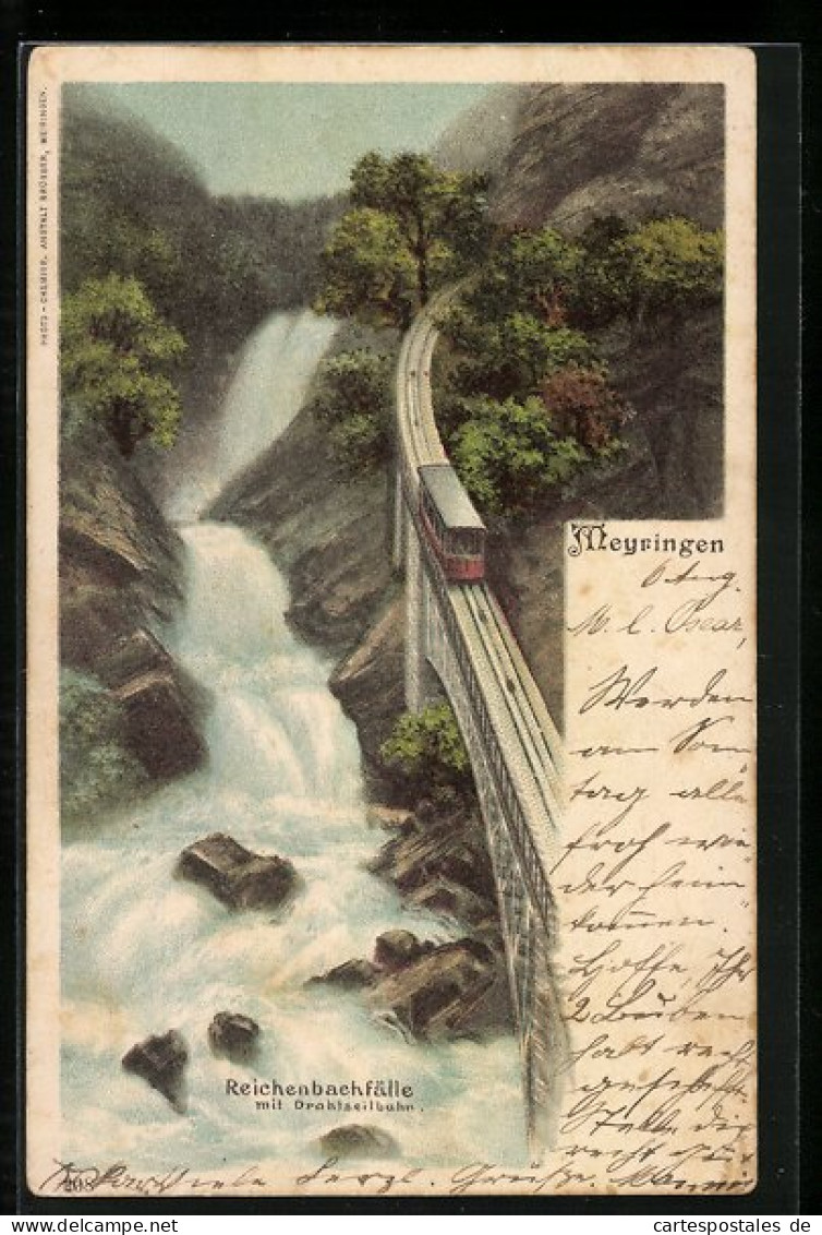 Lithographie Meyringen, Reichenbachfälle Mit Drahtseilbahn  - Altri & Non Classificati