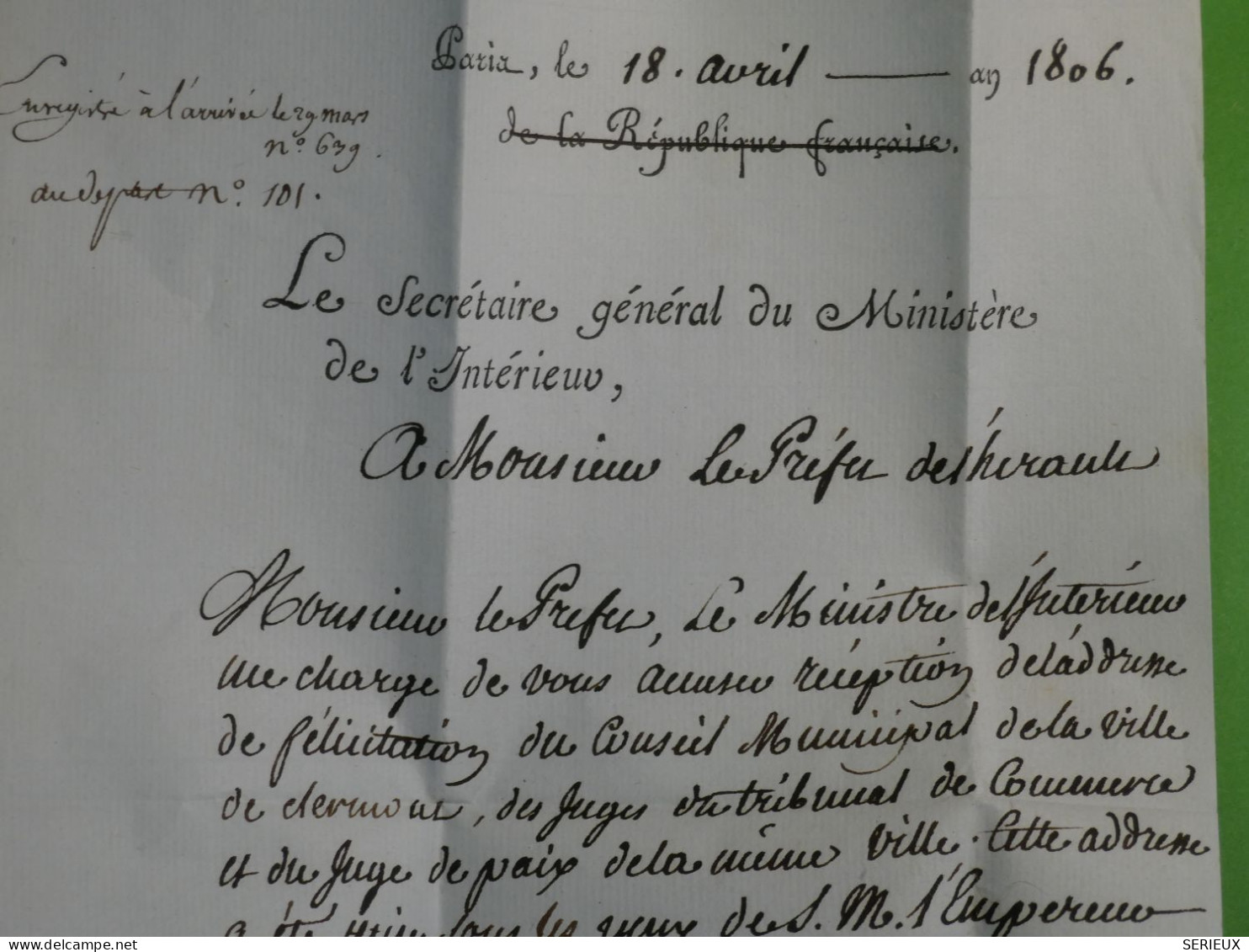 DO16 FRANCE LETTRE MINISTERE INTERIEUR 1806 PARIS  A MONTPELLIER  +AFF. INTERESSANT+ +++++ - 1801-1848: Vorläufer XIX