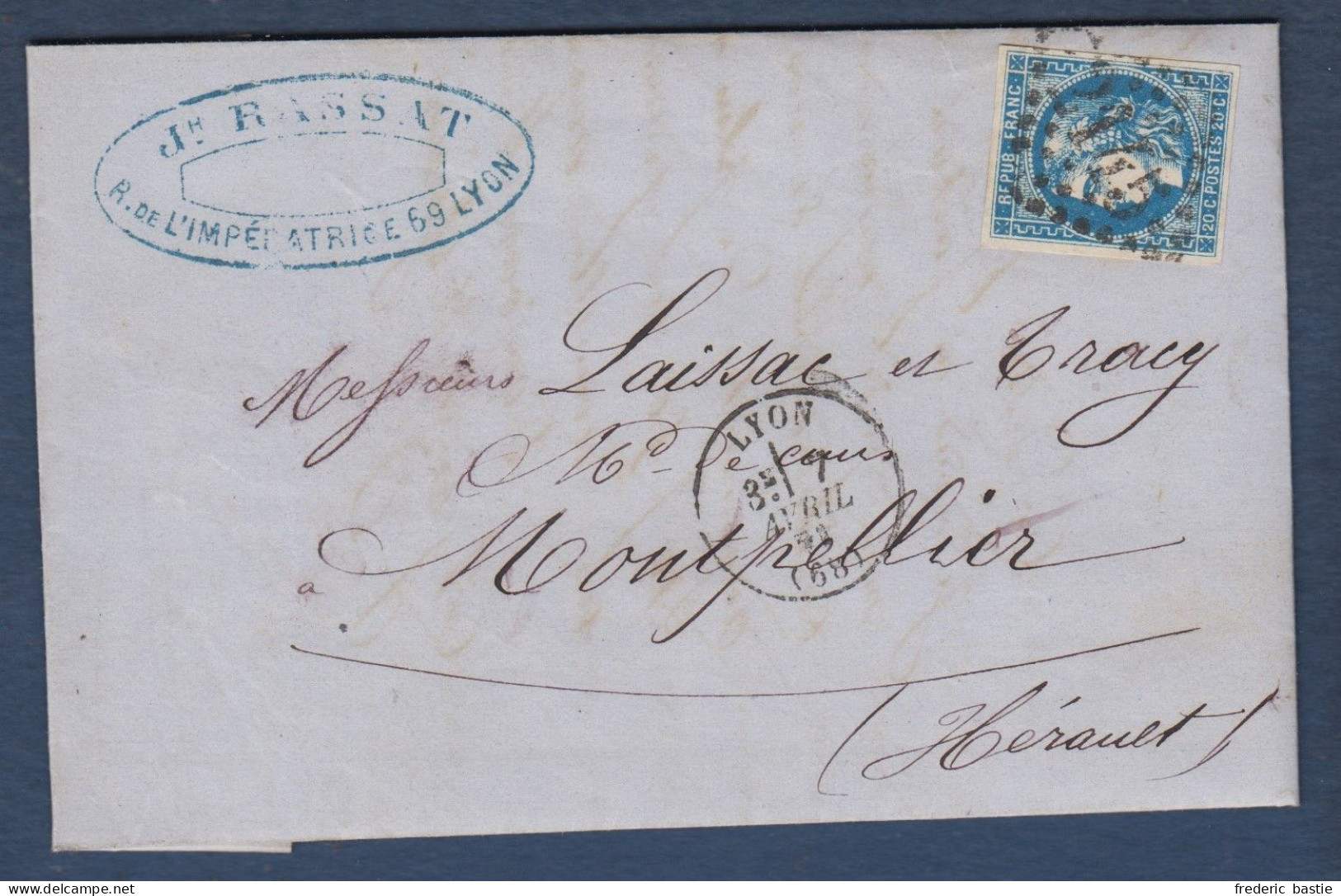 Bordeaux N° 46B  Sur  Lettre  De Lyon - Cote : 30 € - 1870 Bordeaux Printing