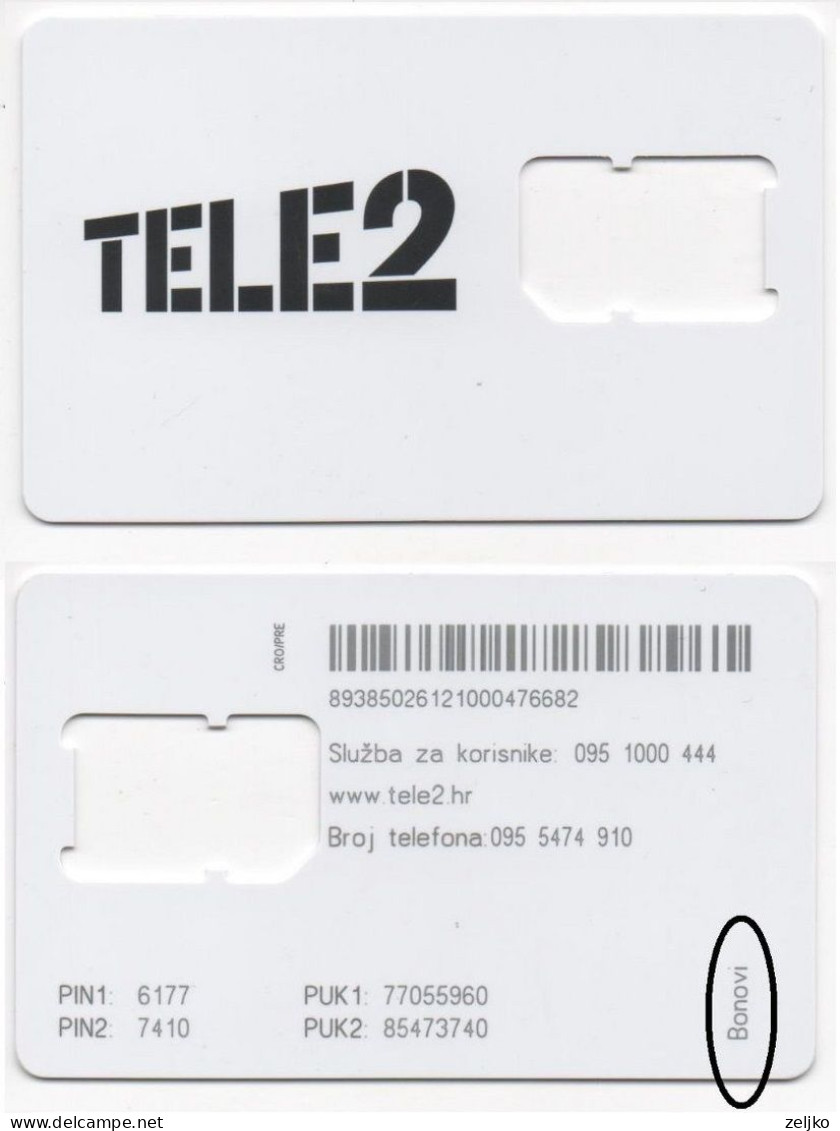 Croatia, Tele2 SIM Card Without Chip, Inscription Type 1 - Bonovi On The Back  - Only B In Capital Leter - Croacia