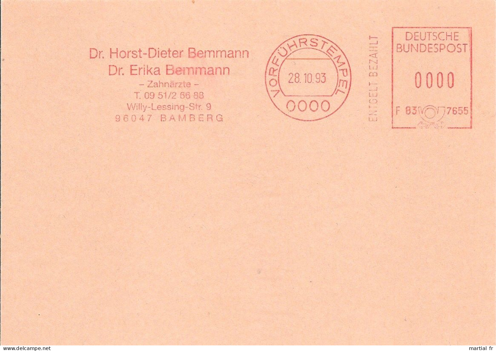 EMA SPECIMEN ALLEMAGNE DENTISTE DENT MEDECINE ZAHN ZAHNARTZ TOOTH DENTIST DIENTE DENTISTA TAND TANDARTS Bamberg 96047 - Geneeskunde