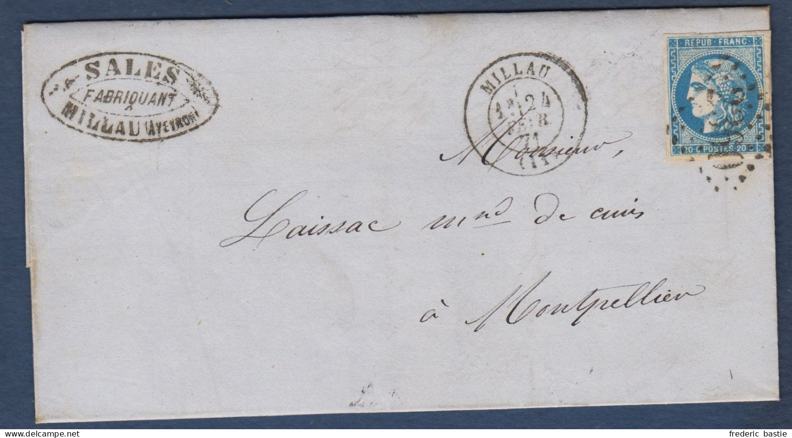 Bordeaux N° 46B  Sur  Lettre  De Millau - Cote : 30 € - 1870 Emissione Di Bordeaux