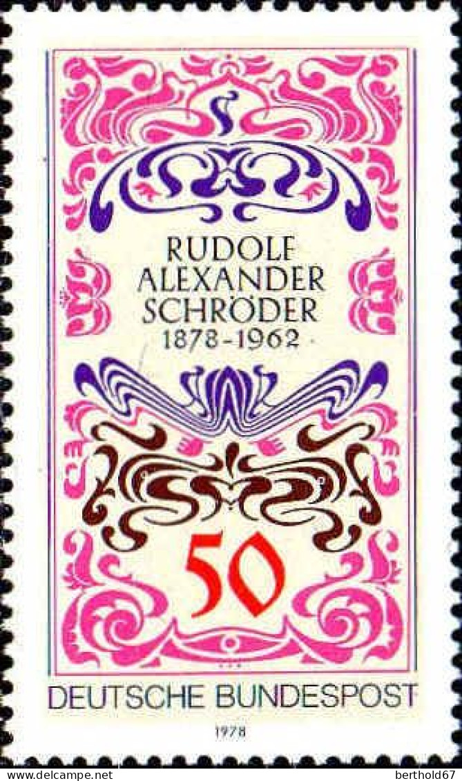RFA Poste N** Yv: 803 Mi:956 Rudolf Alexander Schröder Ecrivain (Thème) - Ecrivains