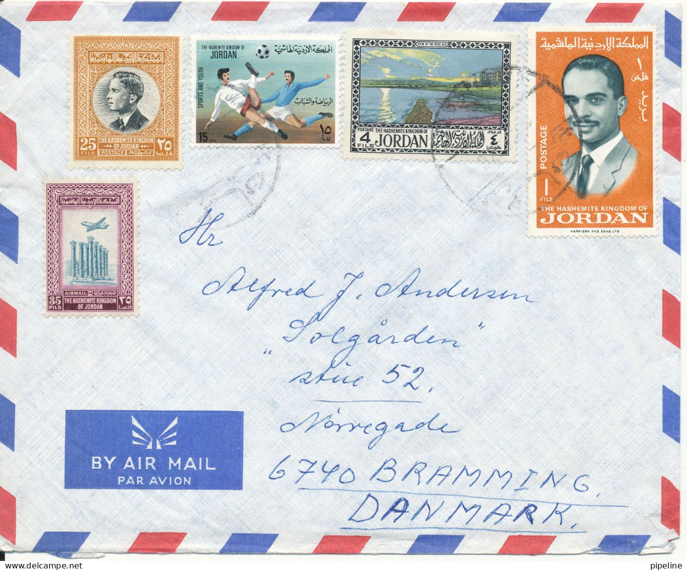 Jordan Air Mail Cover Sent To Denmark 1976 Multi Franked - Jordanien