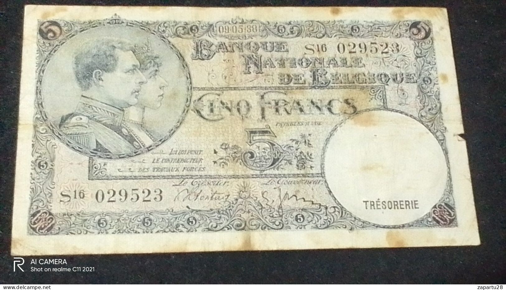 BELÇİKA  -- 5    FRANK         F - 5 Francs-1 Belga