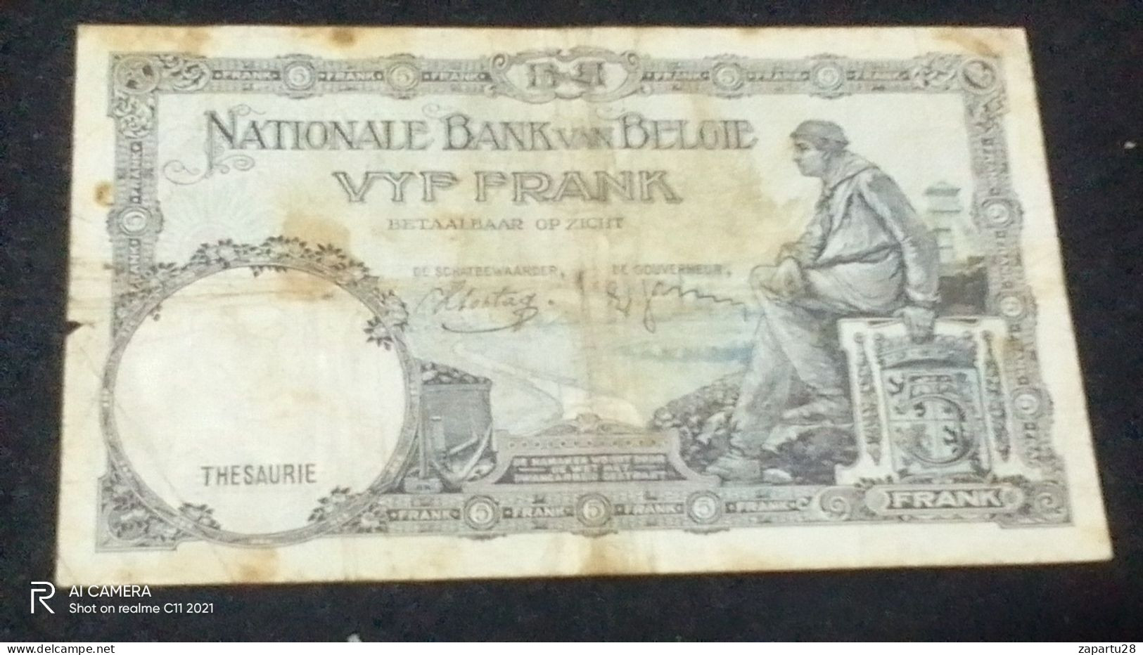 BELÇİKA  -- 5    FRANK         F - 5 Francs-1 Belga