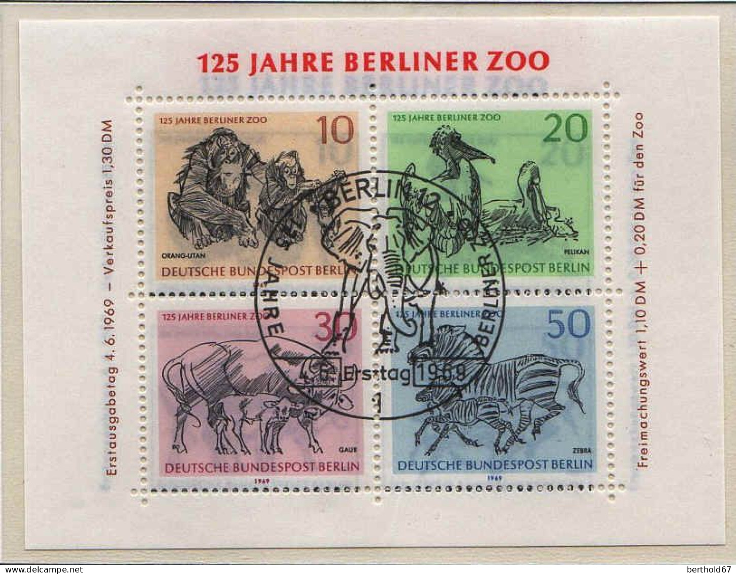 Berlin Bloc Obl Yv:2 Mi:2 125.Jahre Berliner Zoo (TB Cachet à Date) Fdc Berlin 4-6-1969 - Bloques