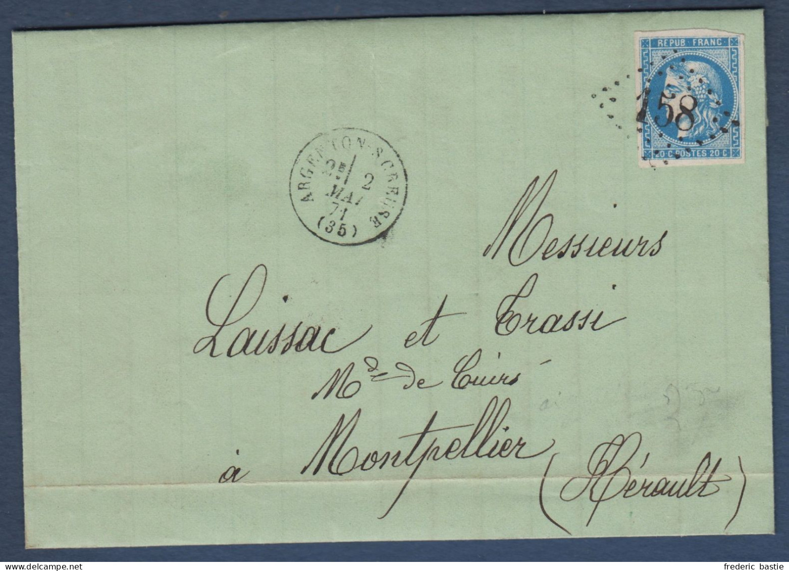 Bordeaux N° 46B  Sur  Lettre  D' Argenton S Creuse - Cote : 30 € - 1870 Emissione Di Bordeaux