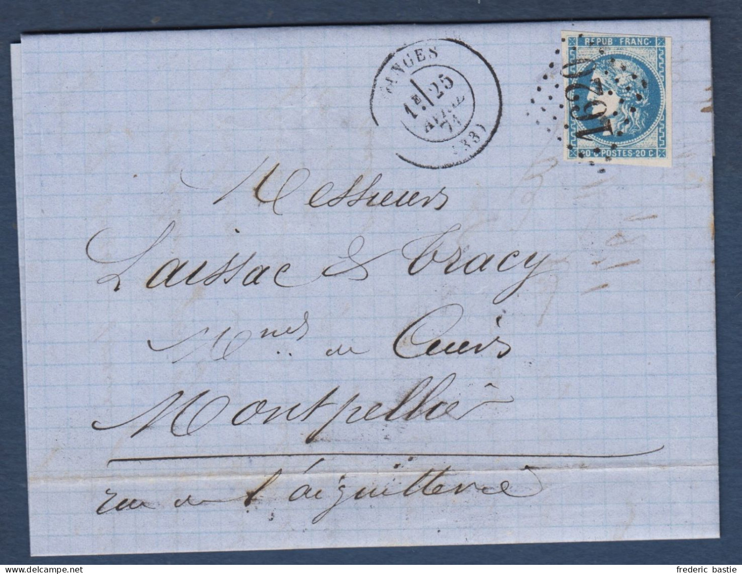 Bordeaux N° 46B  Sur  Lettre  De Ganges - Cote : 30 € - 1870 Emissione Di Bordeaux