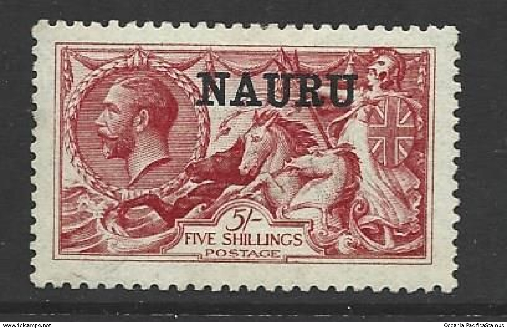 Nauru 1916 - 1931 Overprint On 5 Shilling KGV Seahorse MLH - Nauru