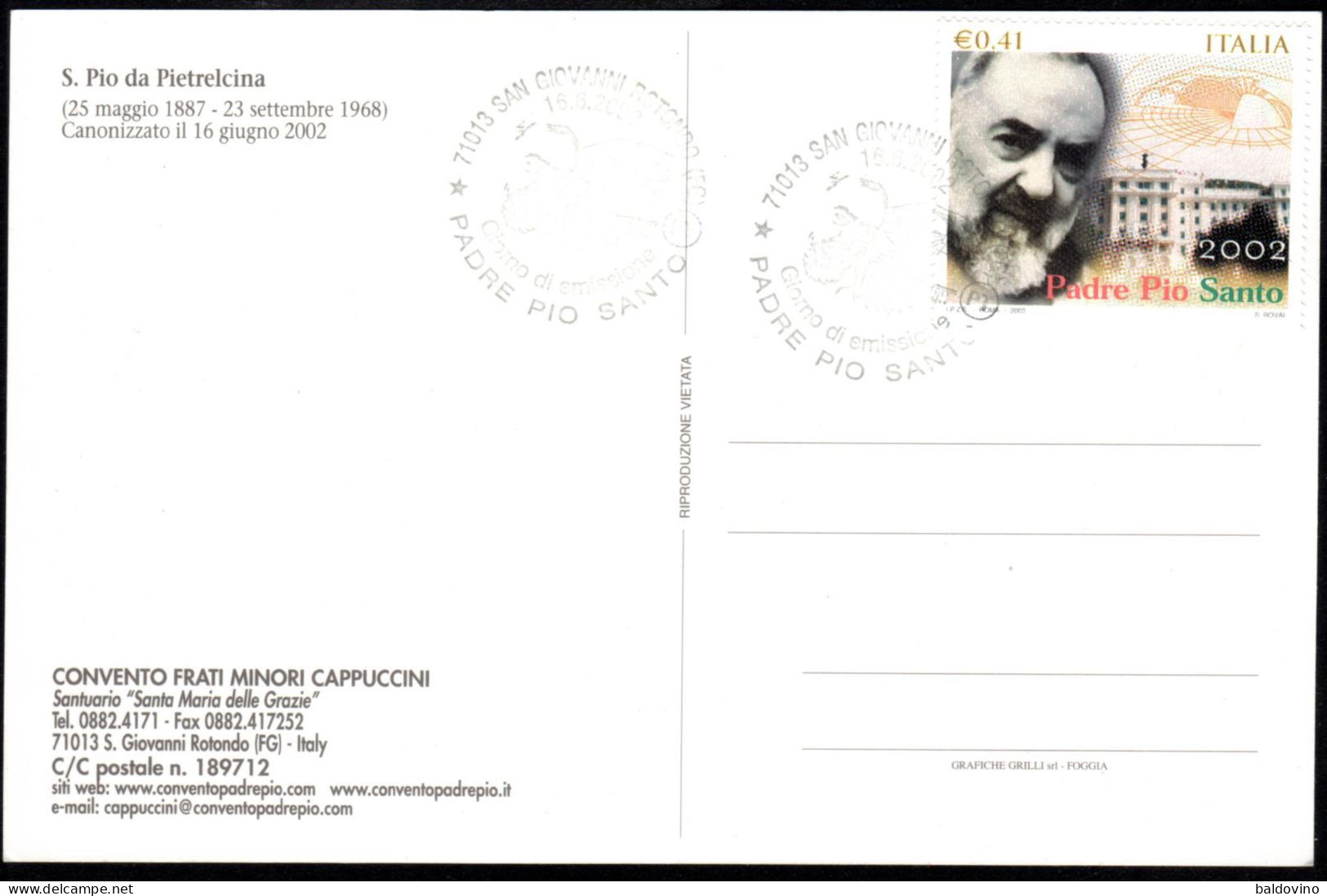 Italia 1988 Cartolina Viaggiata + 2002 Padre Pio Santo - Saints