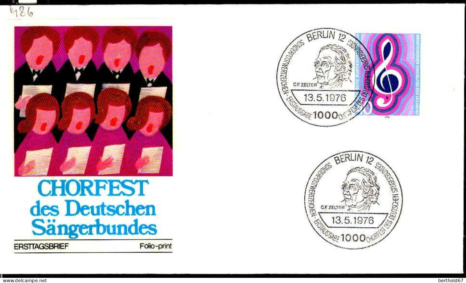 Berlin Poste Obl Yv:486 Mi:522 Chorfest Des Deutschen Sängerbundes (TB Cachet à Date) Fdc Berlin 1-5-76 - 1971-1980