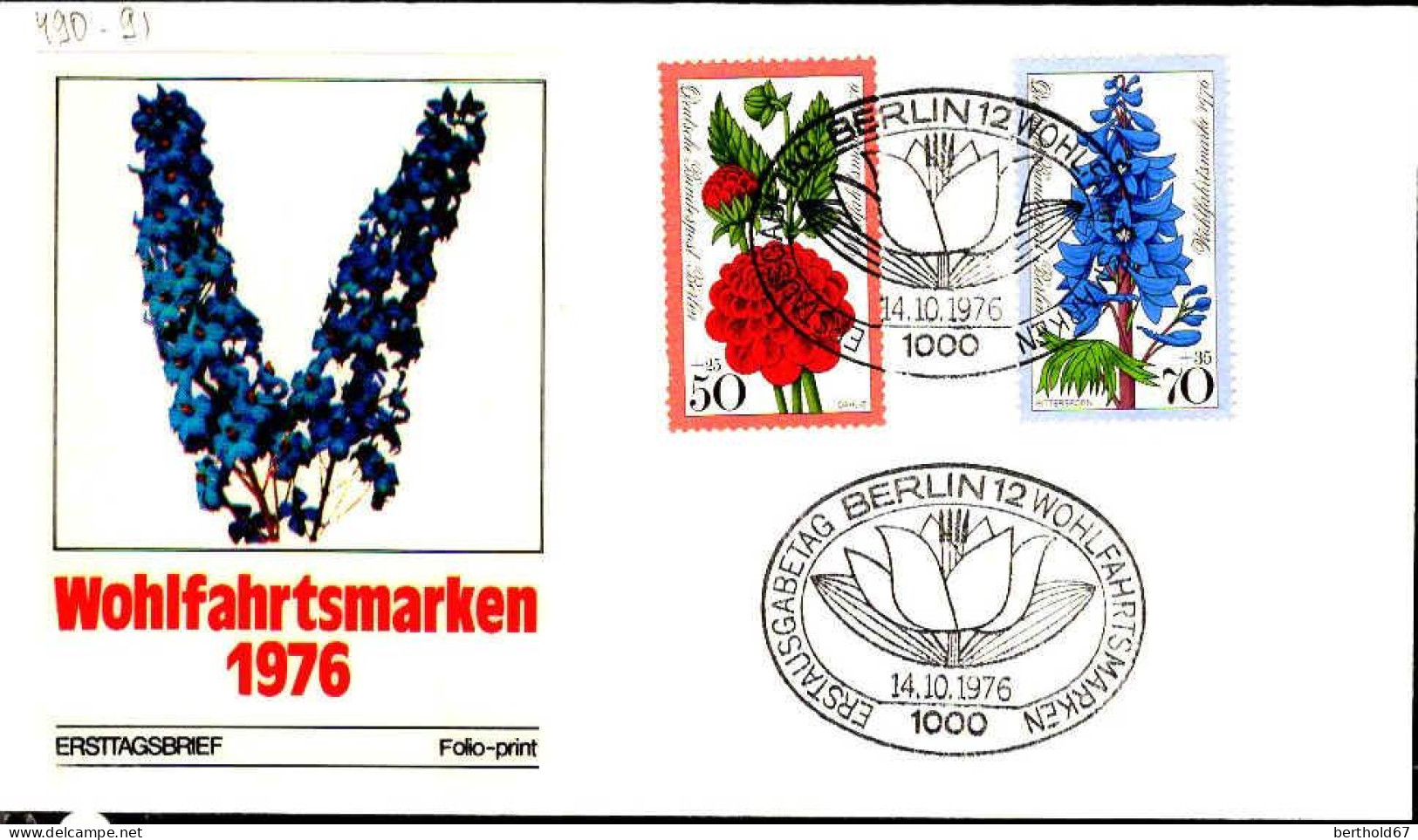 Berlin Poste Obl Yv:488/491 Bienfaisance Fleurs Des Jardins (TB Cachet à Date) Fdc Berlin 14-10-76 - 1971-1980