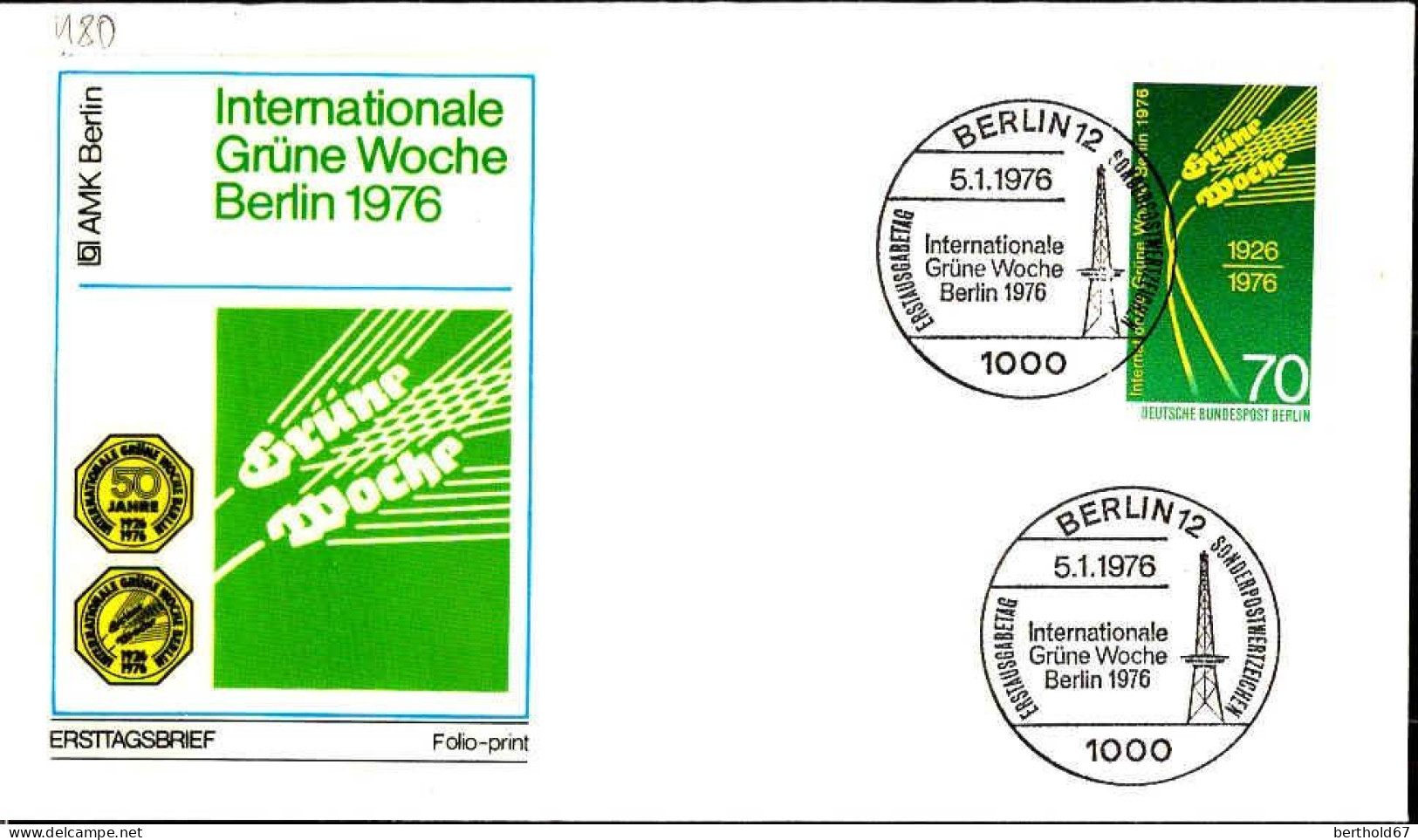 Berlin Poste Obl Yv:480 Mi:516 Grüne Woche Berlin (TB Cachet à Date) Fdc Berlin 5-1-76 - 1971-1980