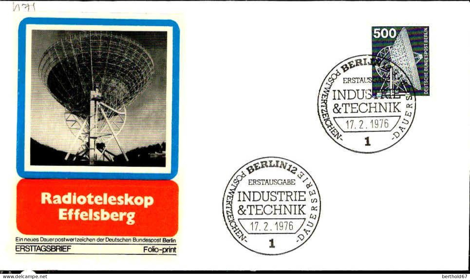 Berlin Poste Obl Yv:471 Mi:507 Radioteleskop (TB Cachet à Date) Fdc Berlin 17-2-76 - 1971-1980